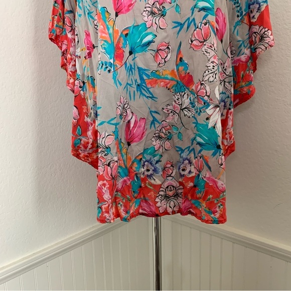 Tolani Collection Narissa Colorful Floral Caftan Tunic Top Womens M Art Modal - Picture 7 of 16